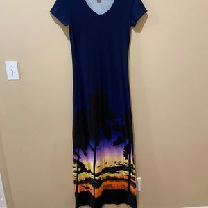 TOMMY BAHAMA Multicolor Sunset Palm Tree Graphic Maxi Dress, Size Small